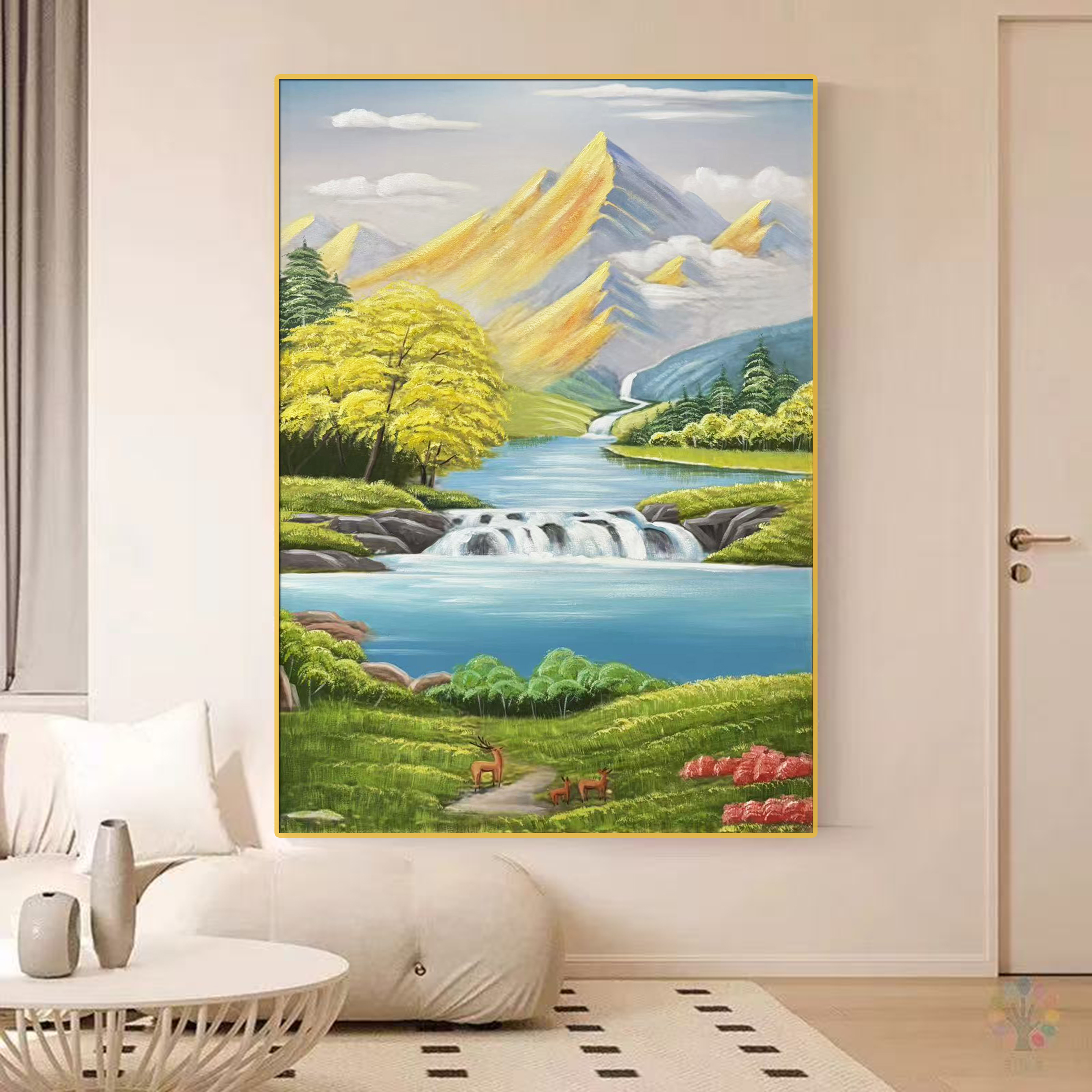 XG 7-小《山水聚宝盆》现代山水超写实手绘油画玄关背景墙装饰画