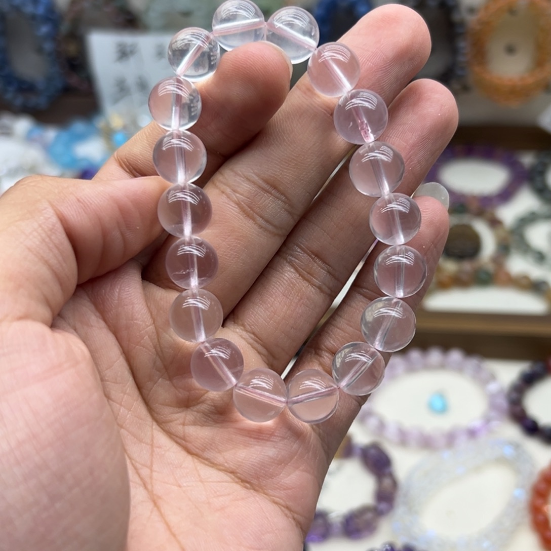 骑***班水晶未镶嵌手链11咪冰透莫粉