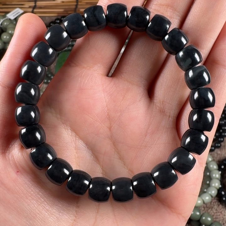 和田玉手链未镶嵌青花聚墨卡9