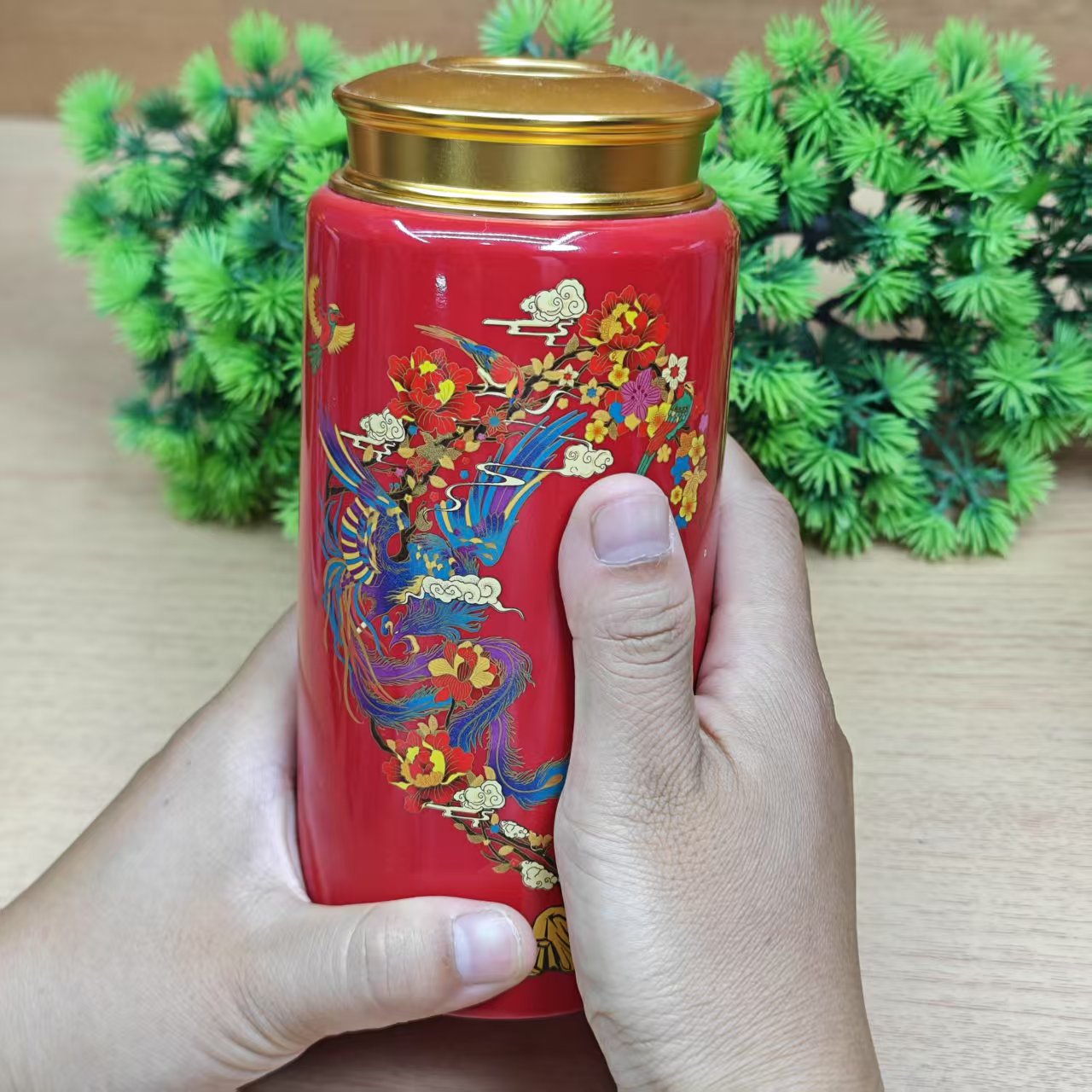 手工创意红喜茶叶罐（空罐）