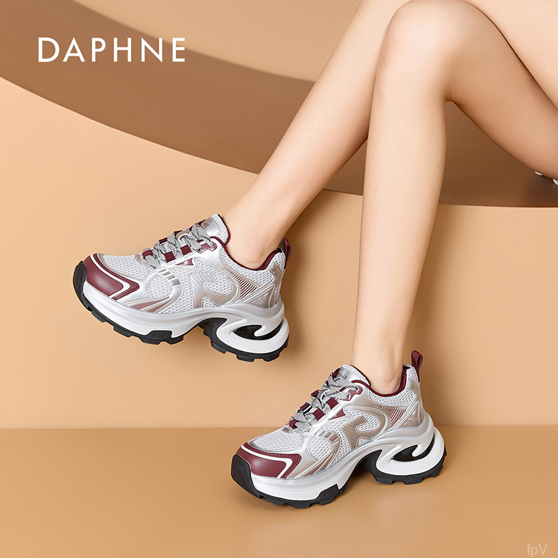 达芙妮2025春季新款真皮女鞋时尚百搭网面鞋增高厚底不累脚跑鞋L