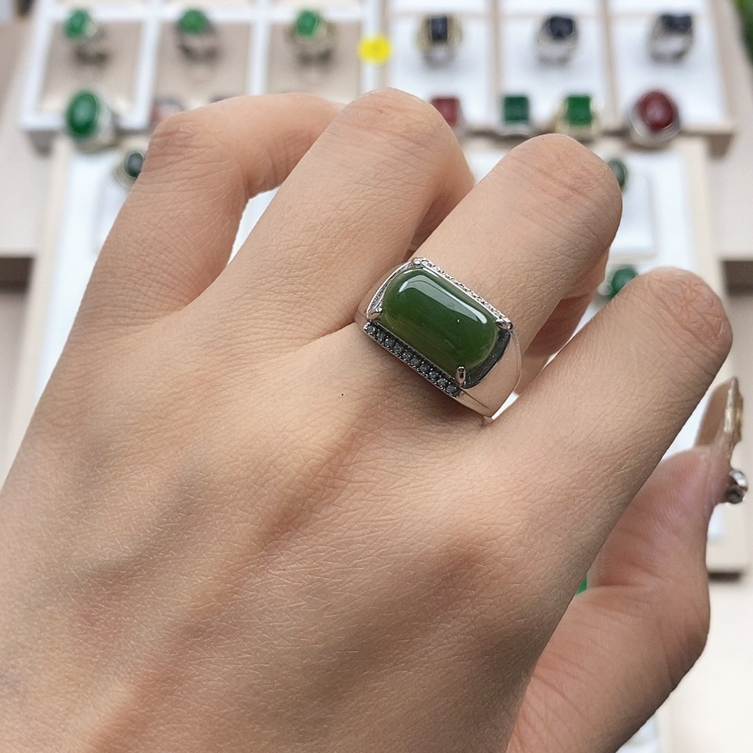 和田玉戒指银S925镶嵌