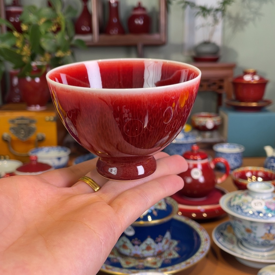 清欢雅玩原矿郎红福利鸡心杯