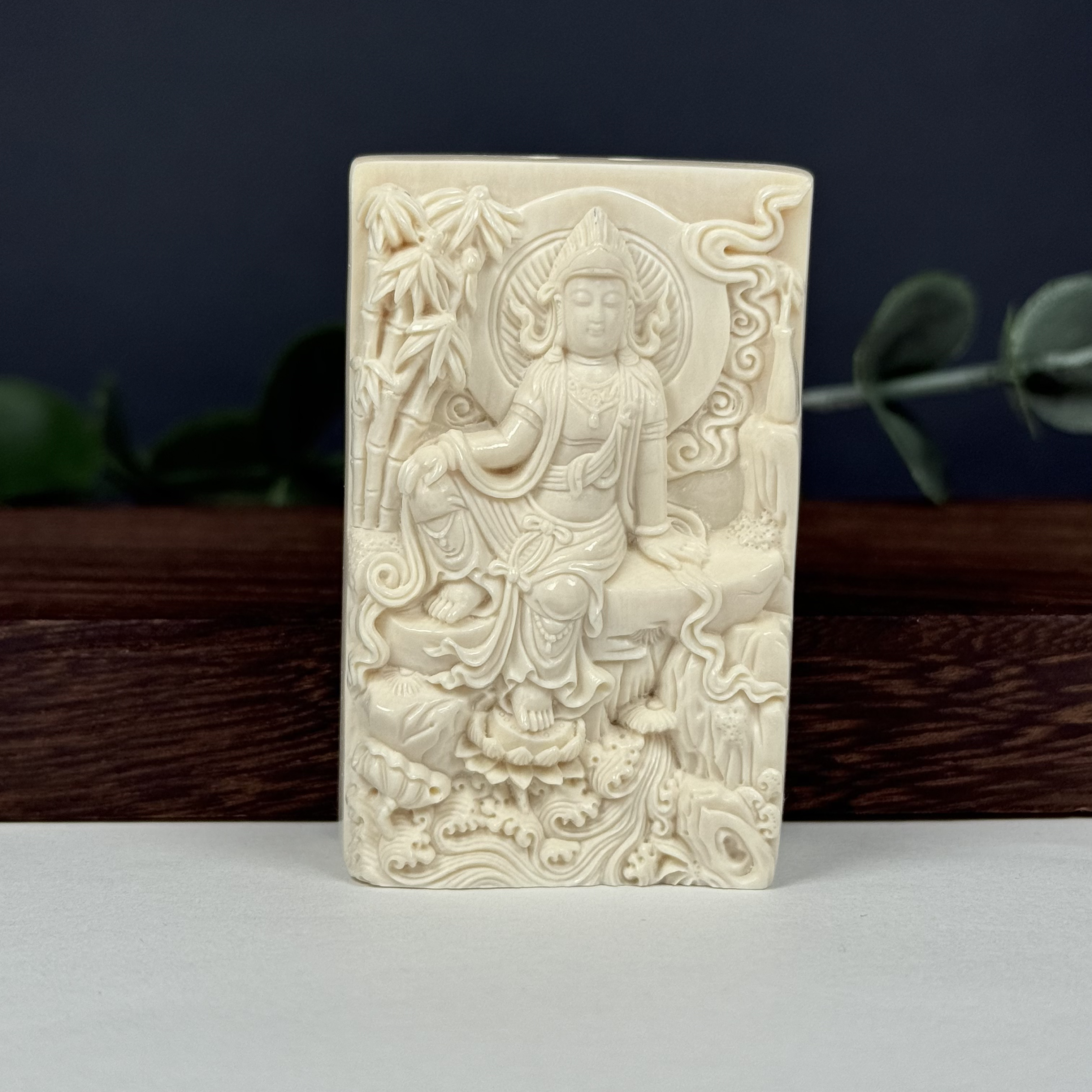 W15-90天然猛犸牙 雕刻玉竹观音39*61*21mm支持复检假一罚十