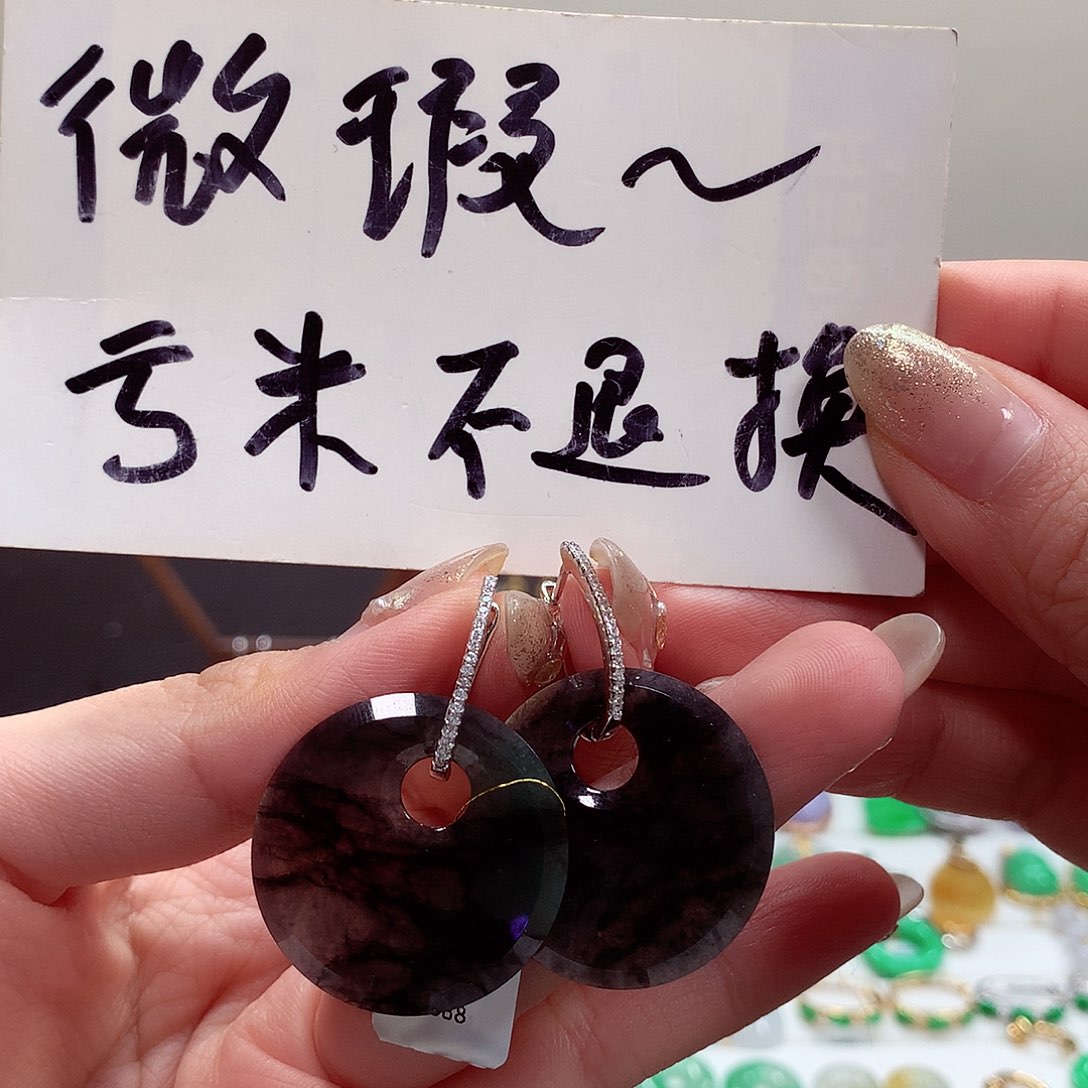 翡翠耳饰银S925镶嵌天然翡翠