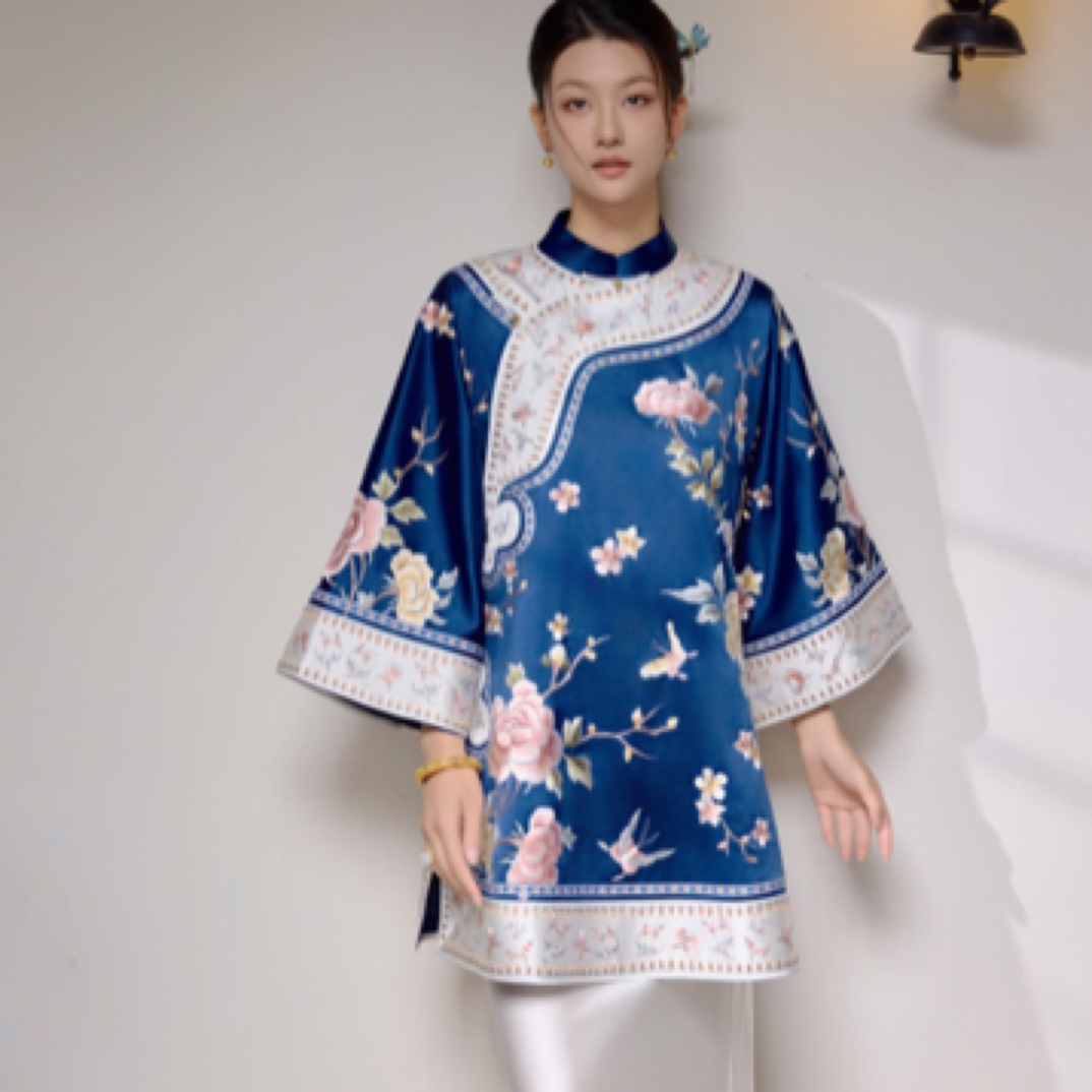 娇古苏绣原创设计中长款新中式重工刺绣斜襟太太服沁上衣传统典雅