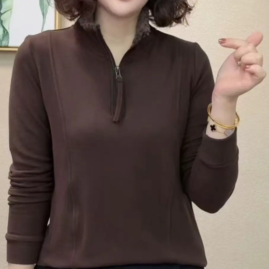 2025洋气百搭女减龄显瘦上衣半高领加绒打底衫防寒保暖拉链卫衣