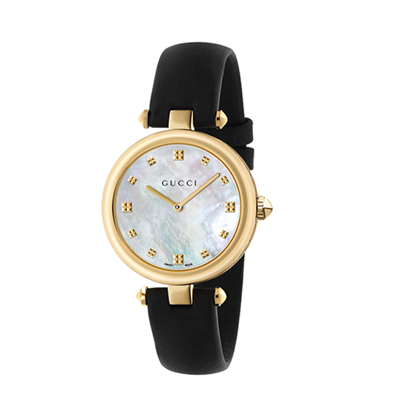 【安靖专属】古驰Diamantissima黑金皮革石英32盘YA141404