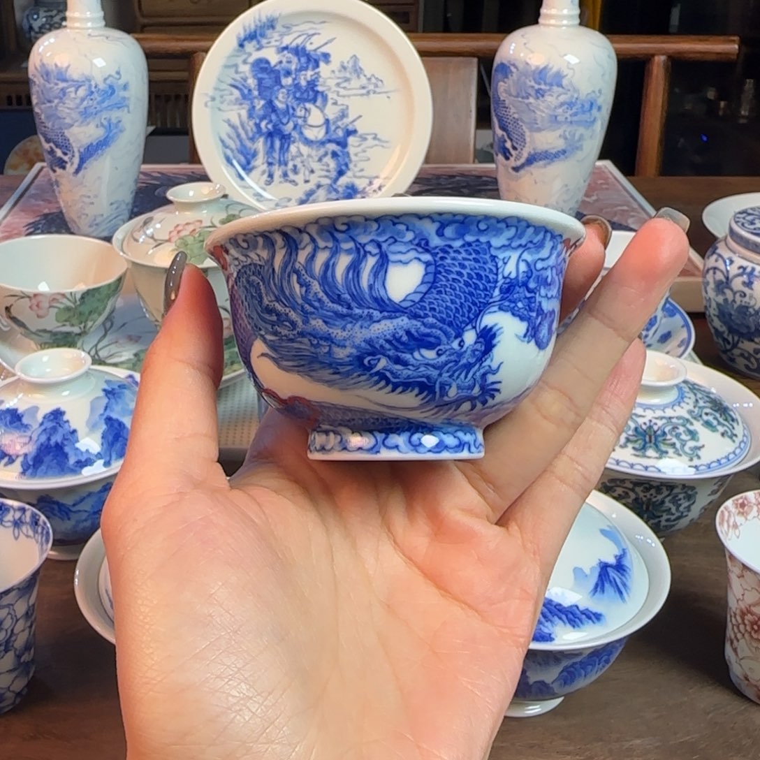 名窑口 非遗画师龙纹压手杯