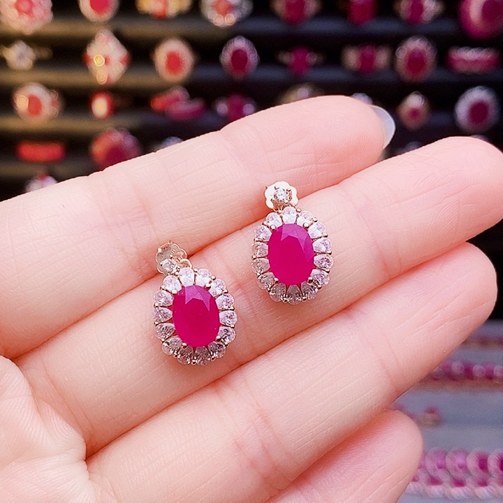 红宝石银S925镶嵌耳饰