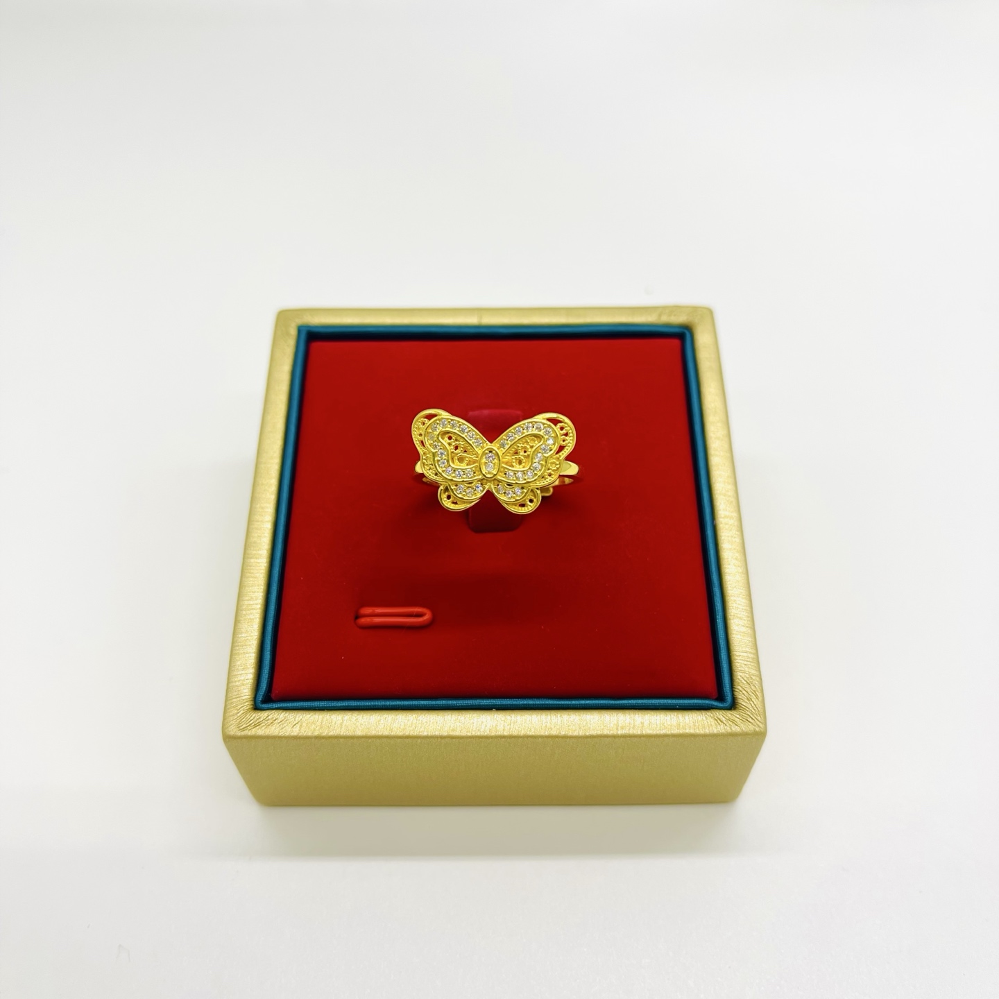 足银戒指 满钻花丝蝴蝶开口戒指（简约时尚）