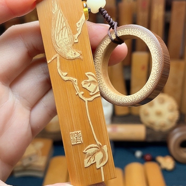 竹福禄留青竹刻印章料小把件