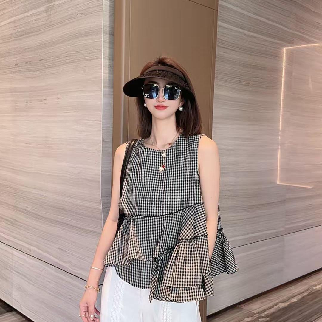 熙薇【微醺感觉】2025春夏新款时尚百搭休闲设计师格子上衣H2474