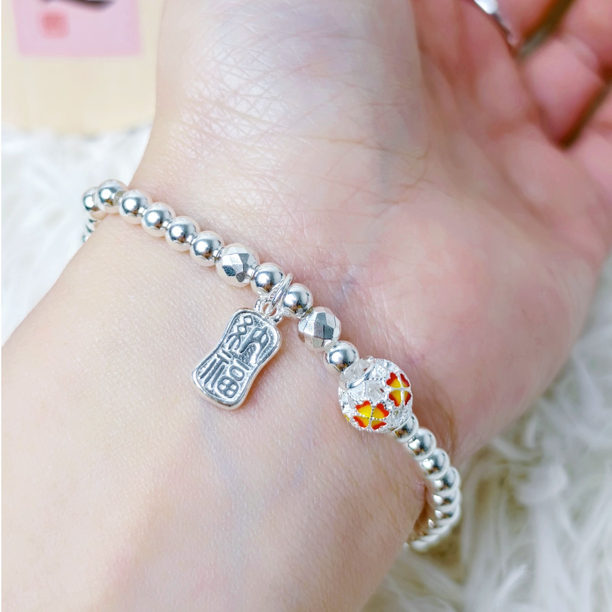 足银手链 S12足银S990绣球花纳福时尚百搭