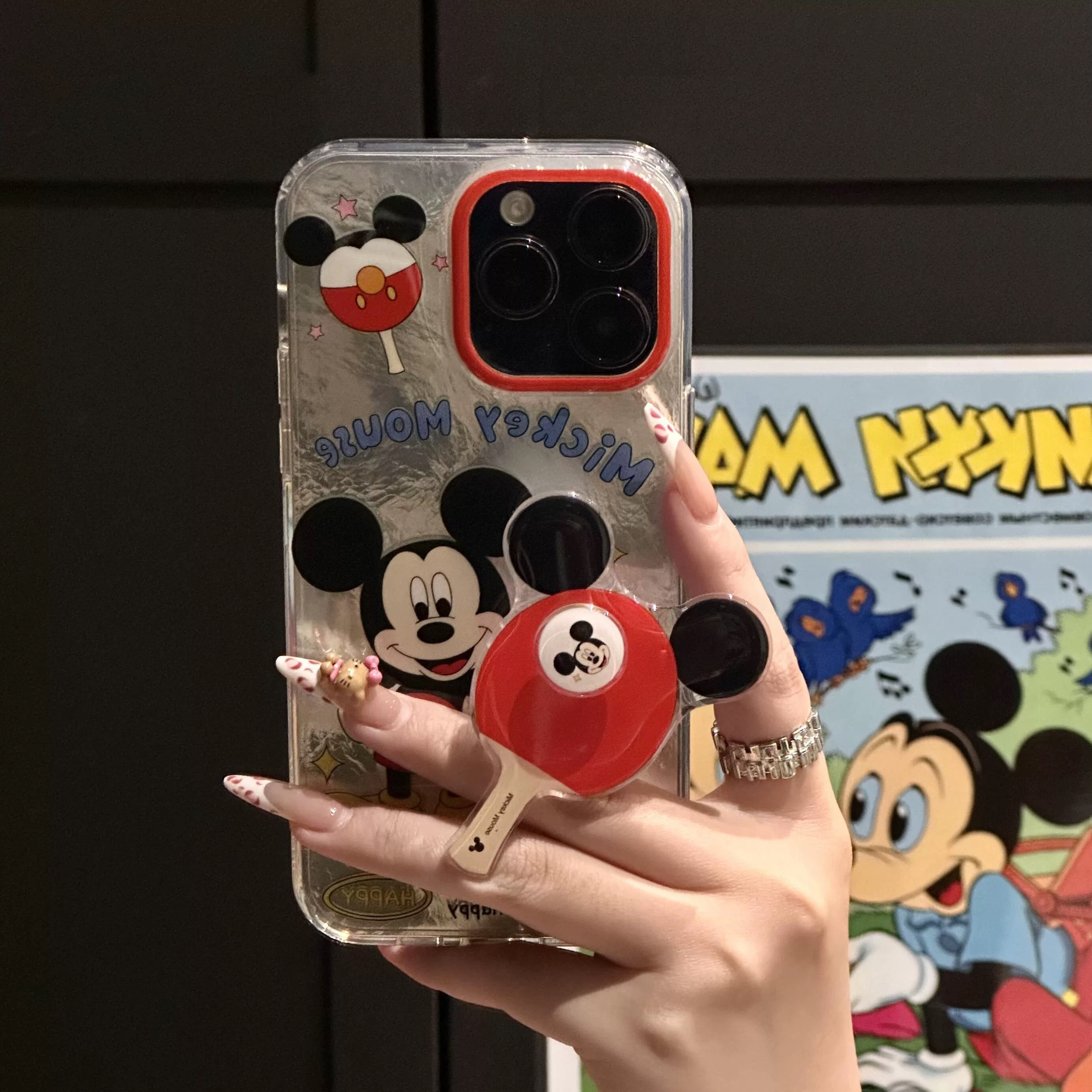  ins卡通乒乓球拍支架适用苹果16promax手机壳iPhone14女13小众