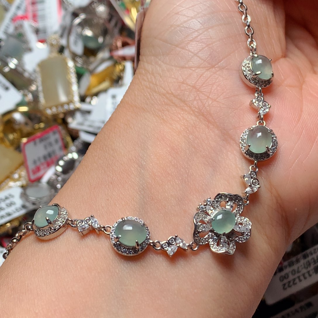 翡翠戒指银S925镶嵌天然翡翠手链