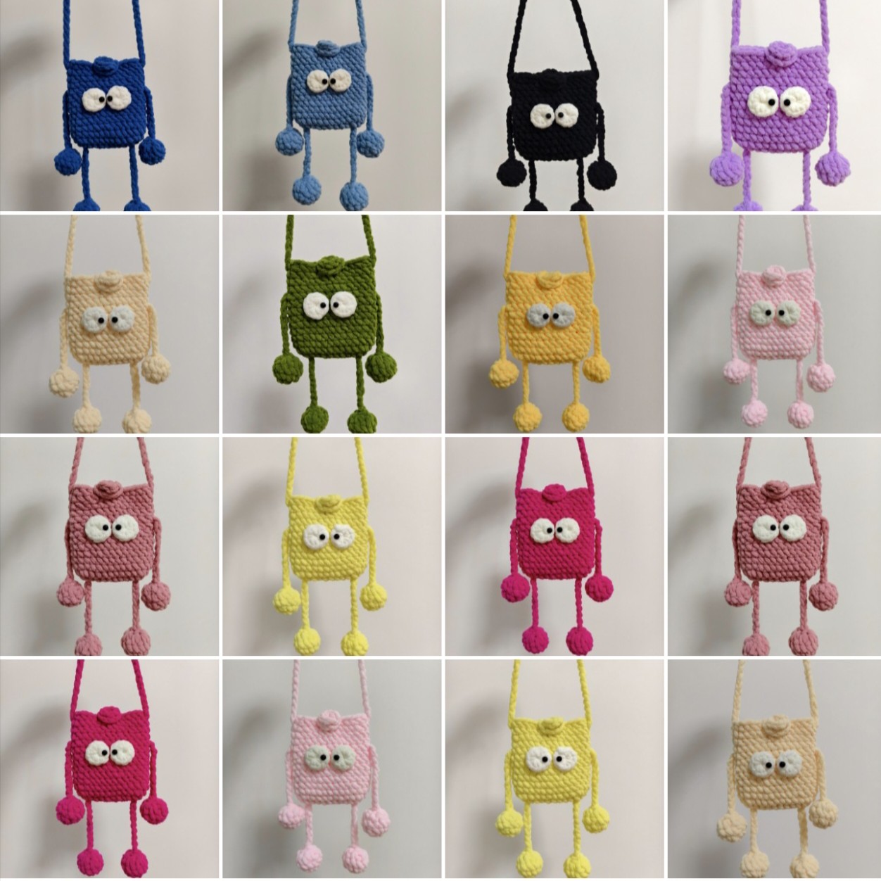 手工编织小怪兽零钱包可爱钩针毛线斜挎包单肩包送小朋友礼物