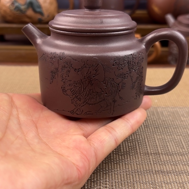 紫砂茶壶老子出关原矿天青紫泥