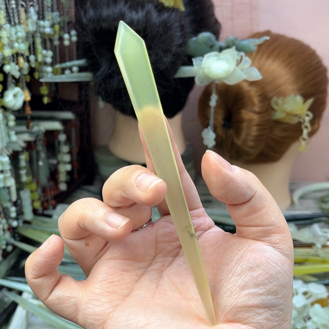 蛇纹石玉发饰未镶嵌长度15厘米左右