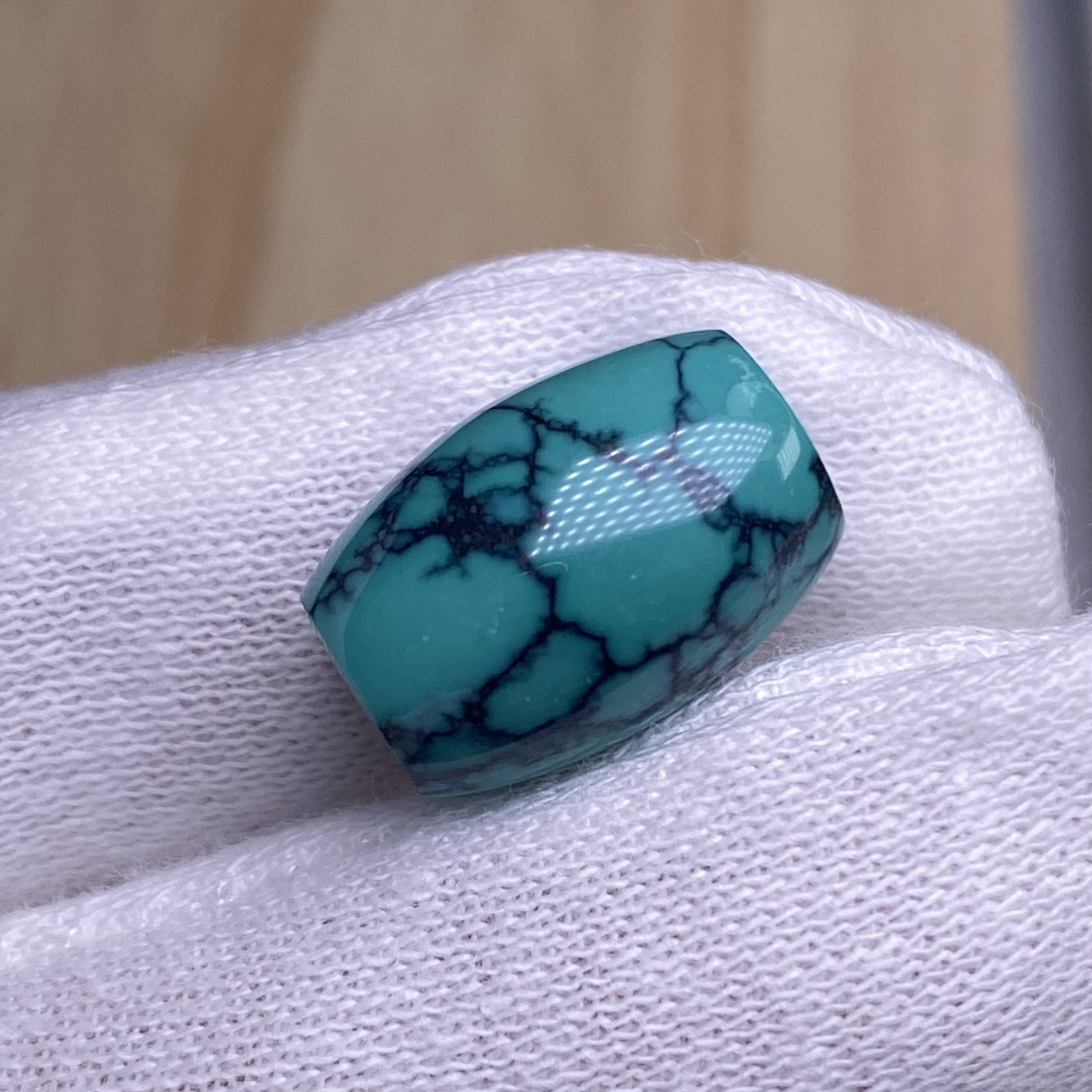 绿松石桶珠水草纹桶珠手串配珠油绿色全玉化10.6x15.2mm