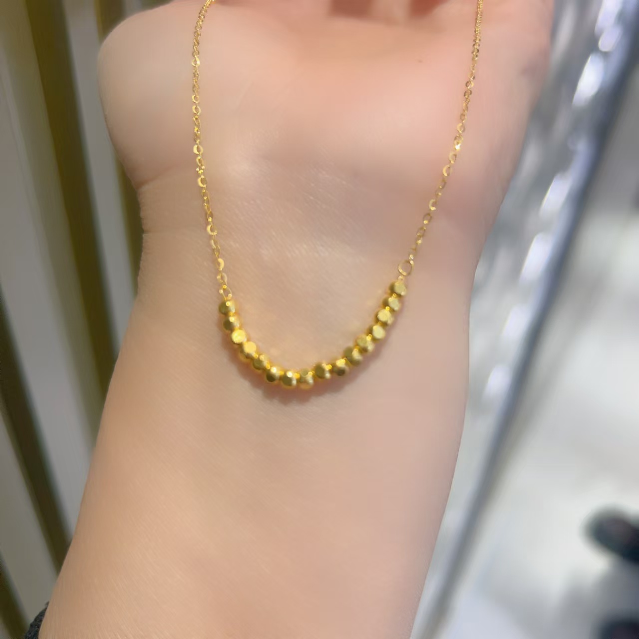 足金999小方糖项链黄金套链时尚精致百搭足金项链首饰C47