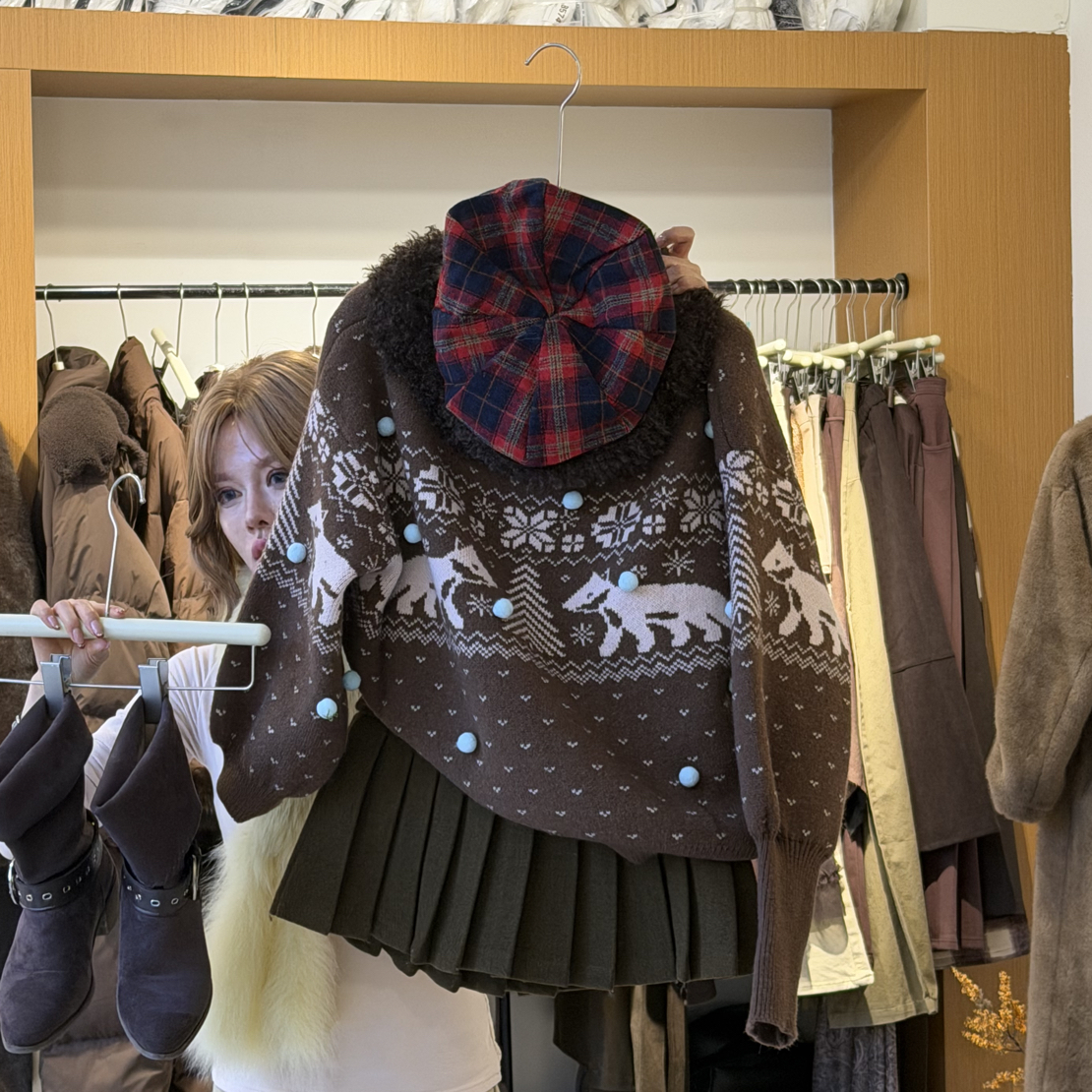 女秋冬韩系费尔岛宽松慵懒风设计感针织衫毛衣上衣