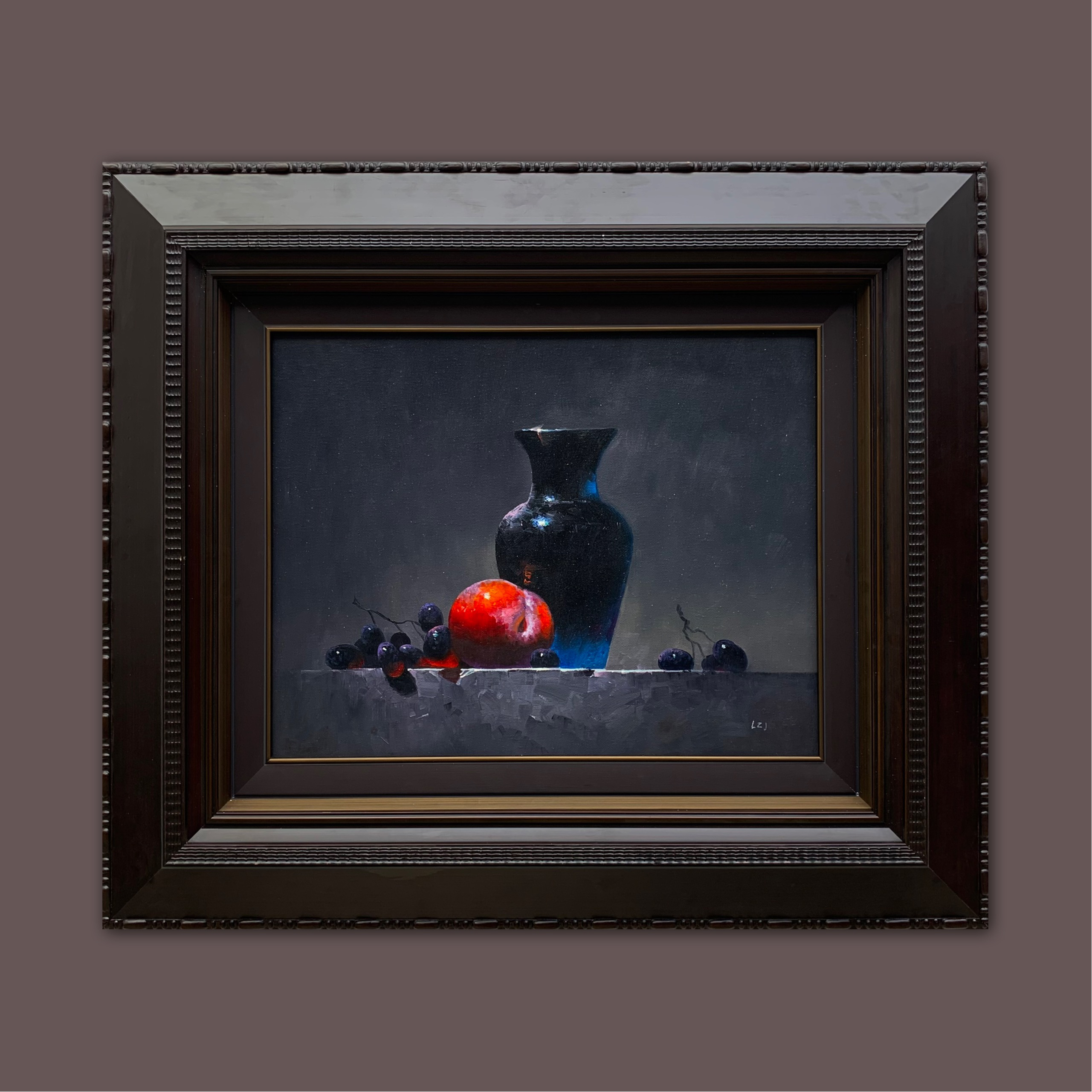 艺弘羽艺术 餐厅静物油画《幽》水果花瓶油画 带框尺寸75-85cm