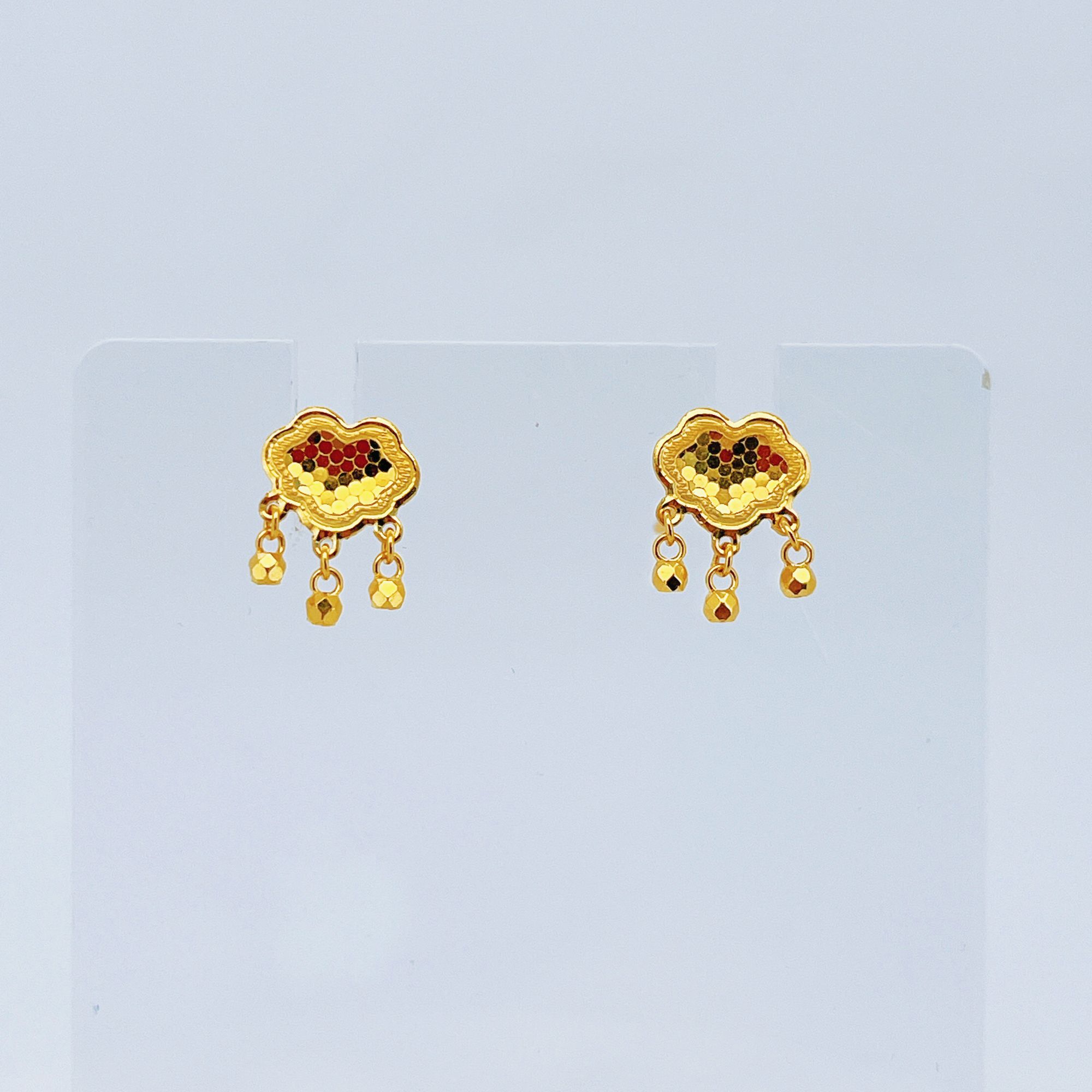 足金999黄金祥云弯针金耳钉1.89 *