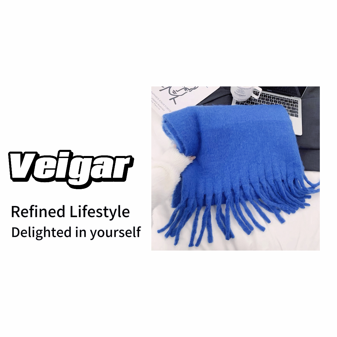 高货克莱茵蓝纯色保暖加厚围巾