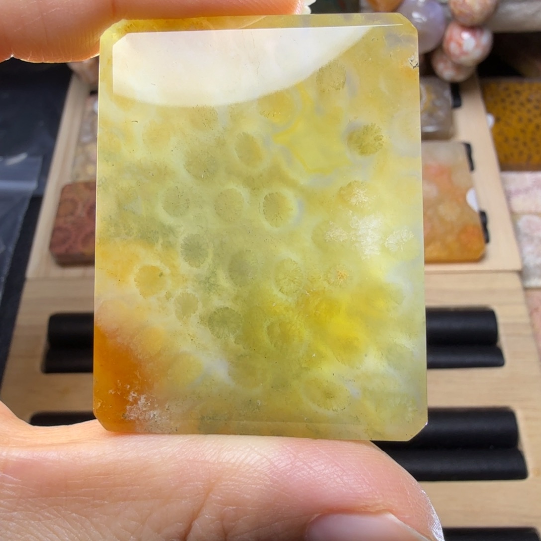 硅化玉未镶嵌好特别的绿蓝金沙，角有点骨骼