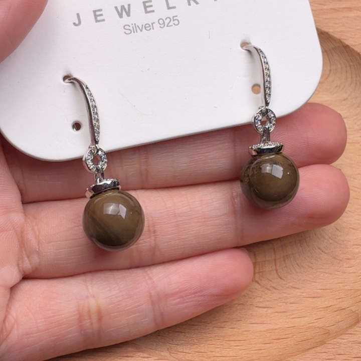 琥珀银S925镶嵌珠宝奇石11mm咖啡根