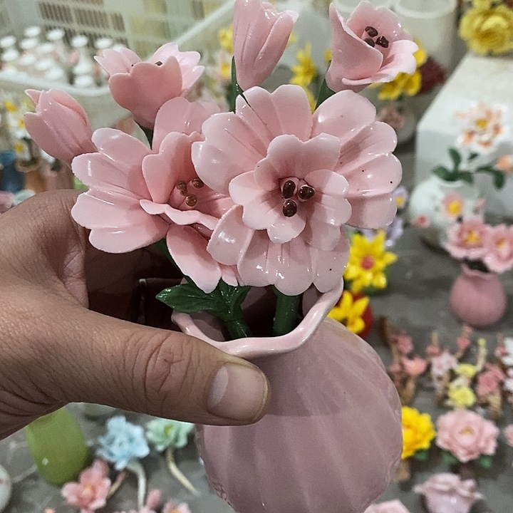 瓷片纯手工陶瓷花摆件瑕