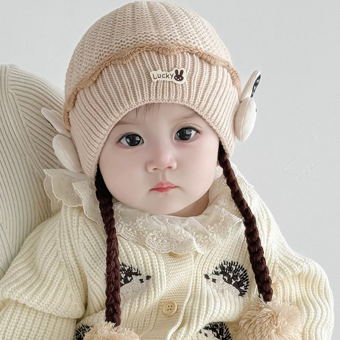 婴儿帽子秋冬季可爱小兔婴幼儿针织公主帽小月龄女宝宝保暖毛线帽