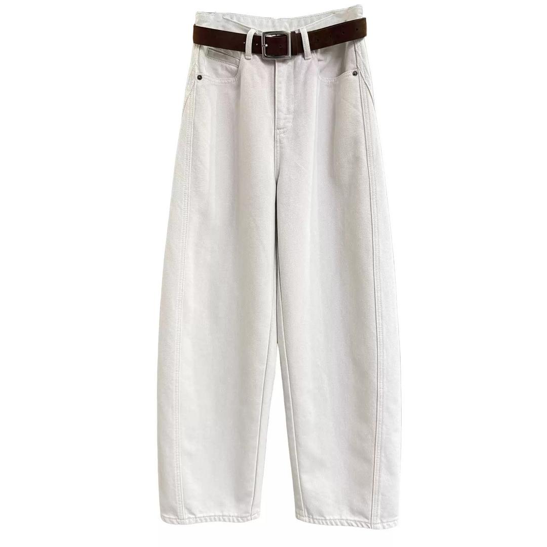 白色弯刀加绒窄版阔腿牛仔裤女高腰垂感裤子百搭显瘦韩版2025新款