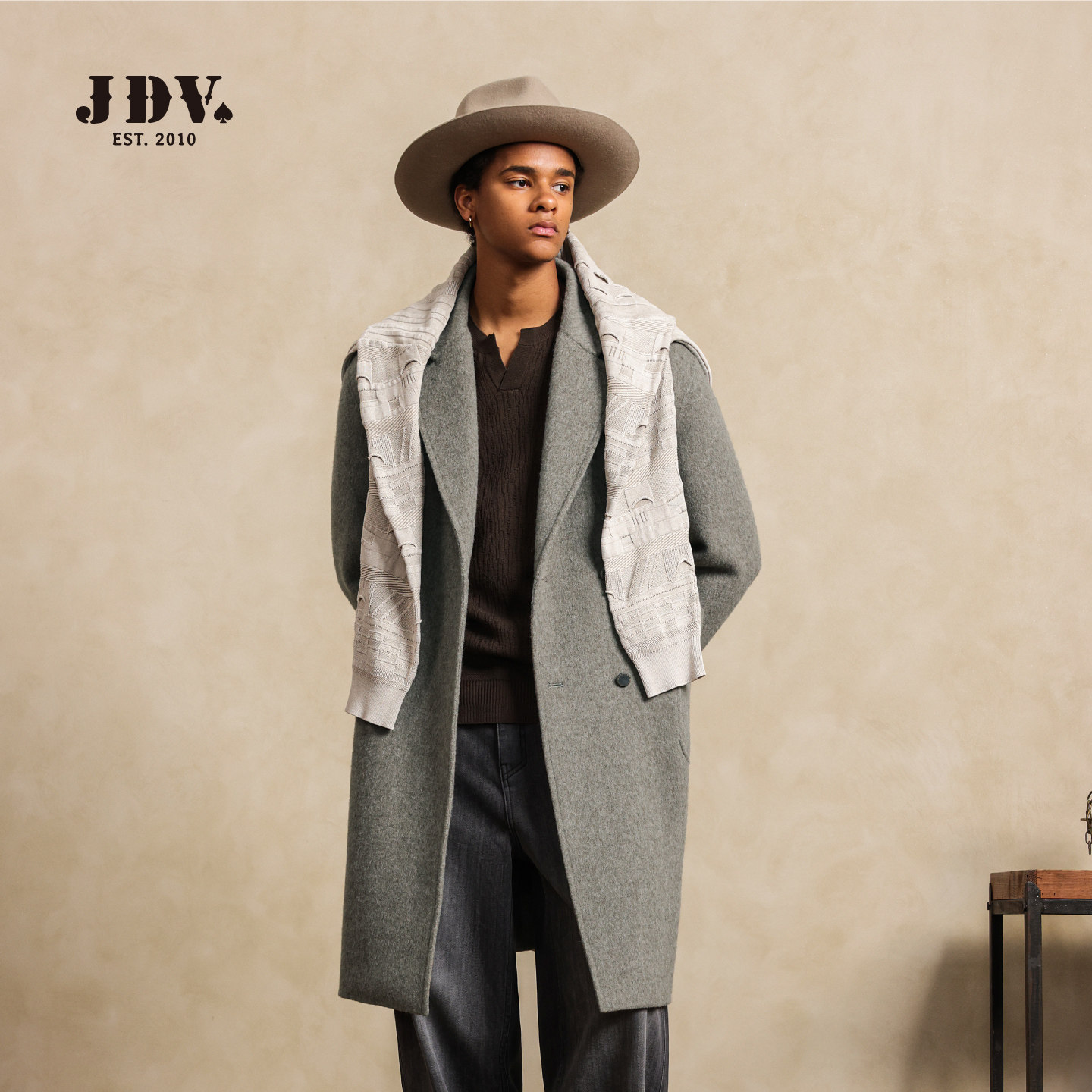 JDV商场同款绵羊毛大衣2025年冬季时尚保暖中长款毛呢大衣