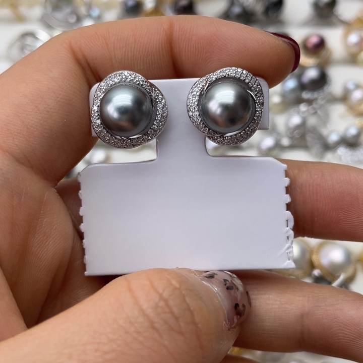 海水珍珠耳饰银S925镶嵌