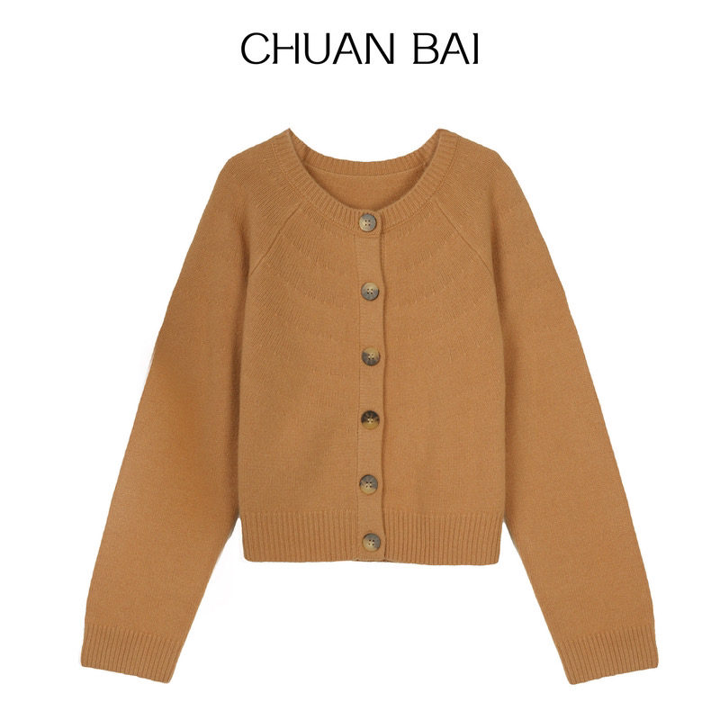 CHUAN BAI韩版圆领宽松针织衫减龄设计款单排扣外穿针织开衫-1075