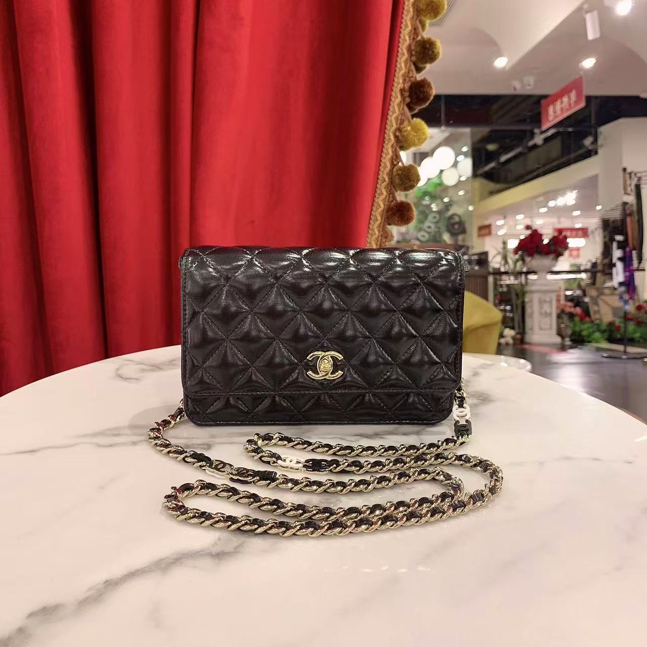 95新 Chanel/香奈儿 GGS24p新款双c woc黑金亮面芯片款53658558