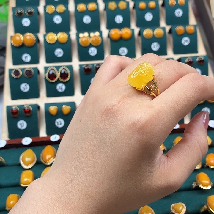 琥珀银S925镶嵌戒指