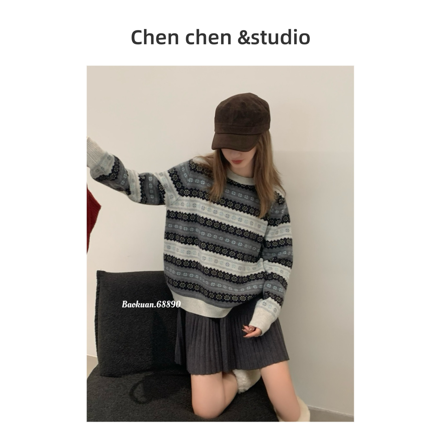 【民族风费尔岛圆领毛衣】秋冬新款百搭针织衫舒适面料保暖上衣女