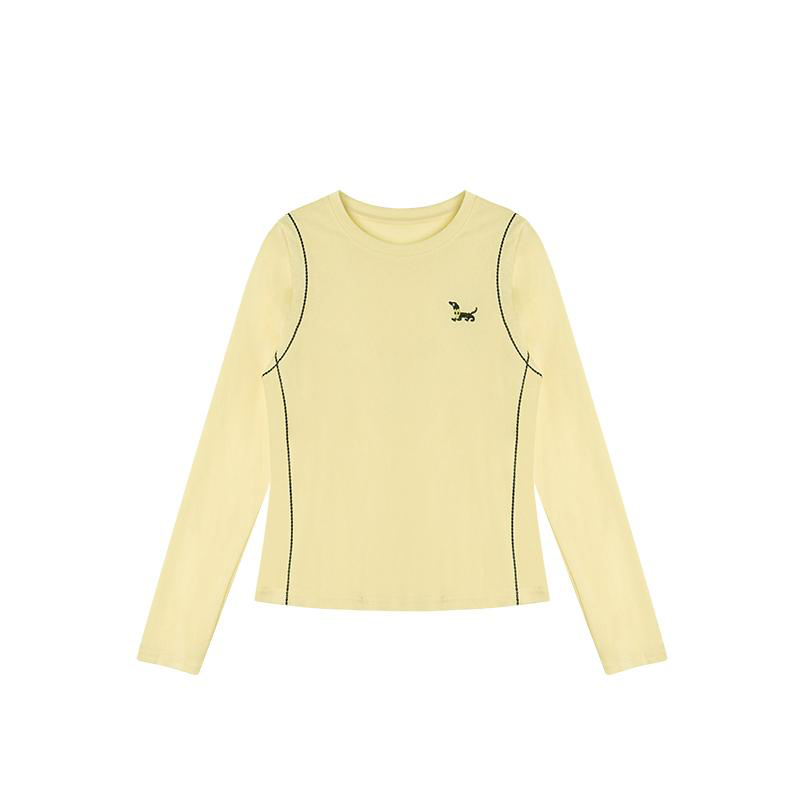 【雪花棉刺绣小狗】2025早秋新款胸口刺绣小狗圆领长袖T恤上衣