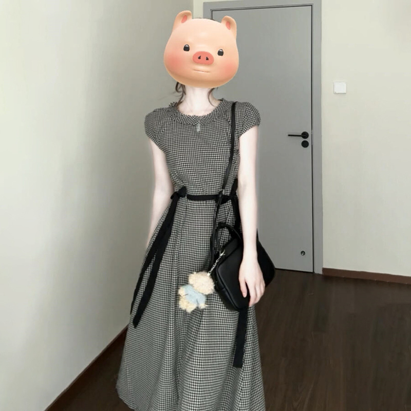 【现货+运补】法式格纹连衣裙子女夏绝美漂亮收腰长裙3227