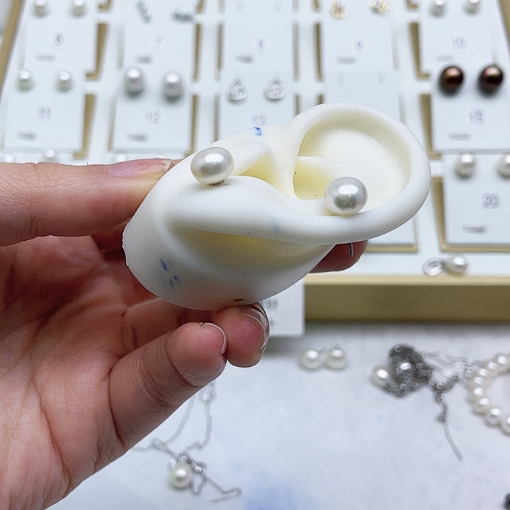 淡水珍珠耳饰银S925镶嵌暖*～