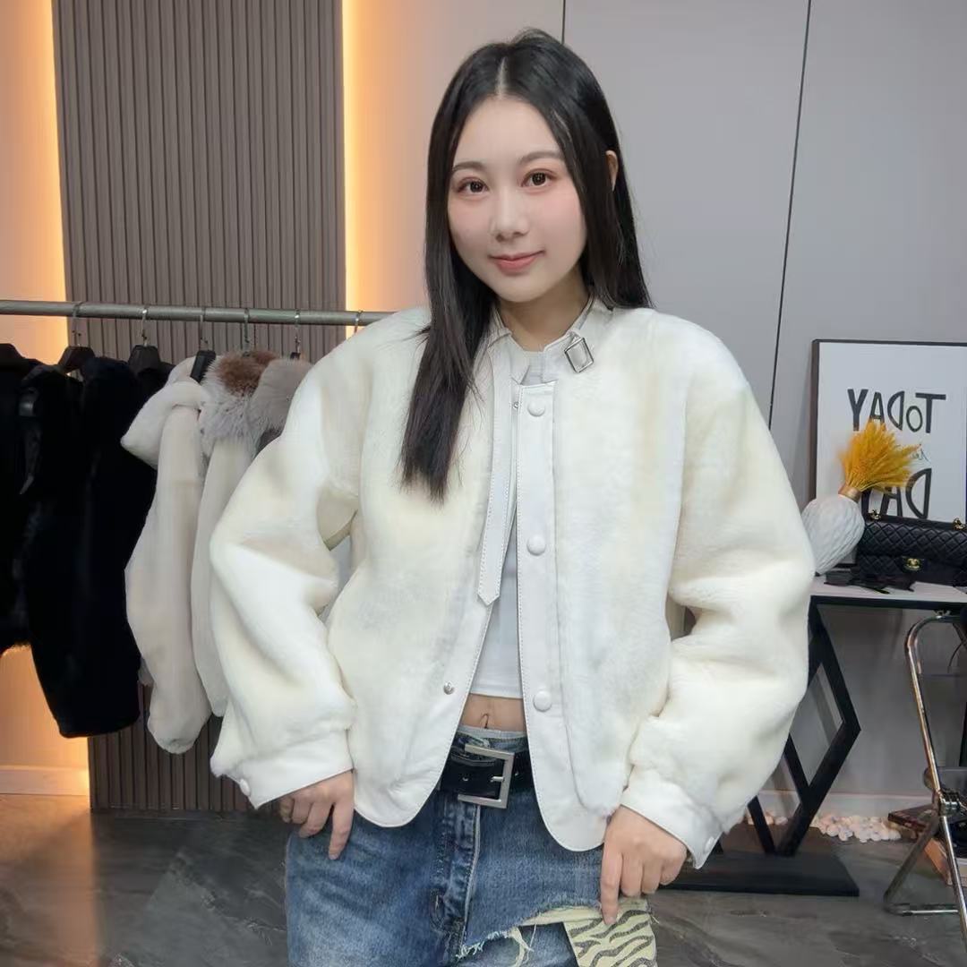 【黯然】冬季新款白色洛曼皮毛一体皮草外套