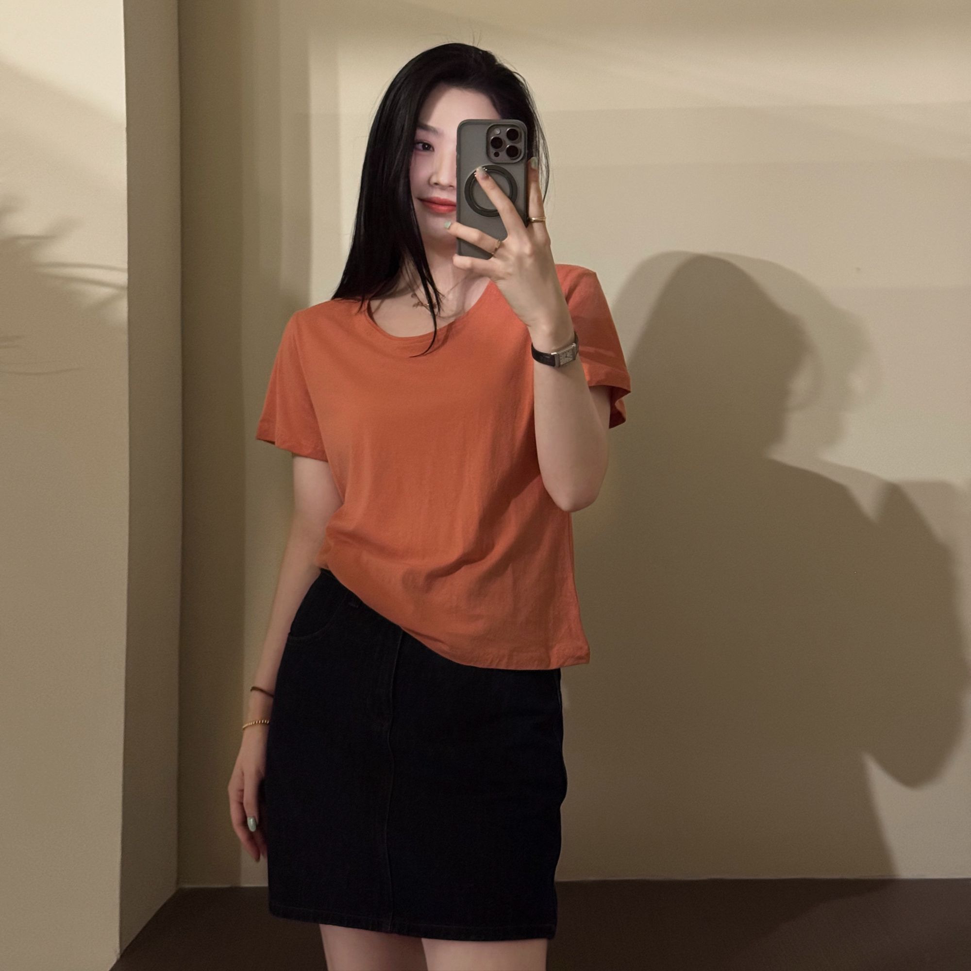 今婷【云朵T】百搭纯色圆领舒适透气简约宽松慵懒短袖T-M25206377  