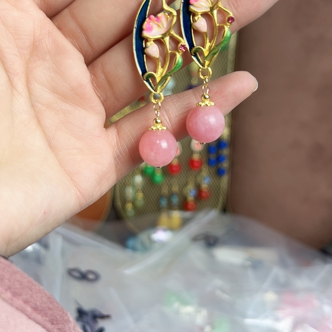 银S925镶嵌耳钉玛瑙/玉髓古风