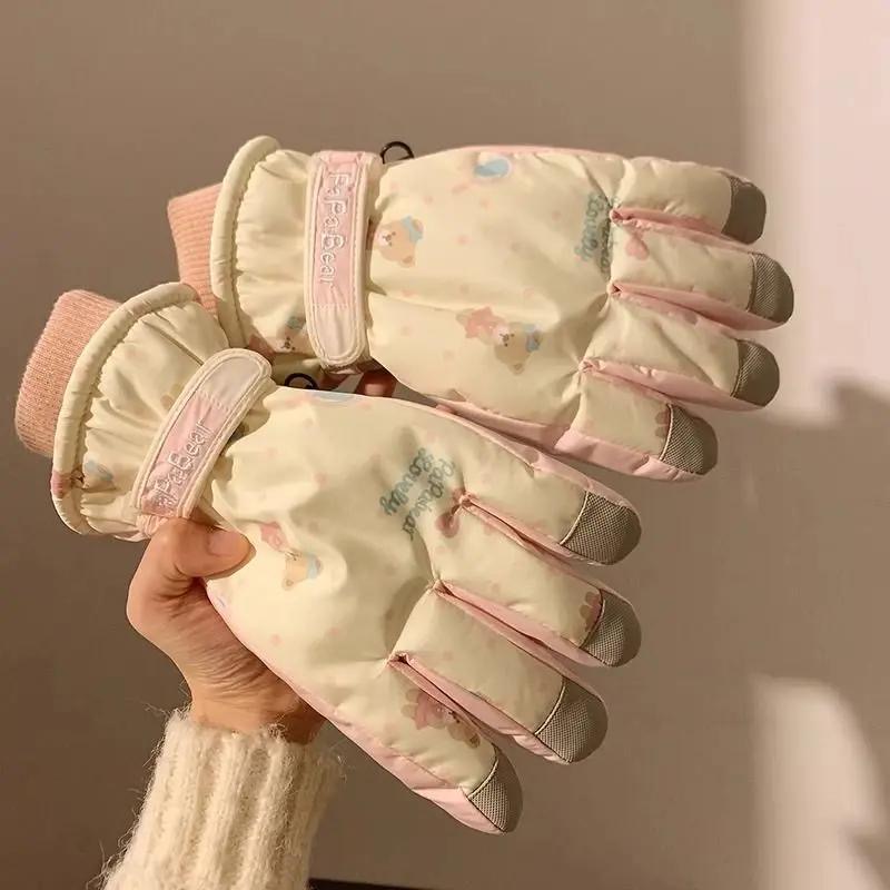 可爱滑雪手套女士冬季手套加绒加厚加棉防风防泼水电动车保暖冬天