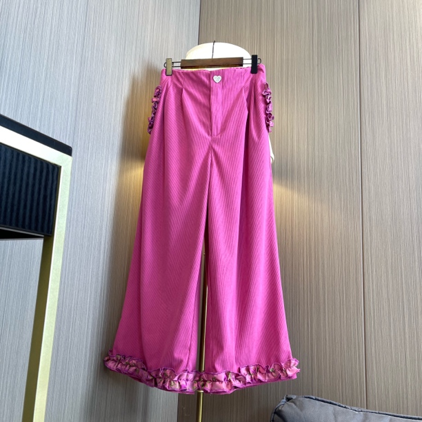 MUMU家【果丹皮】百搭款彩色花边直筒裤