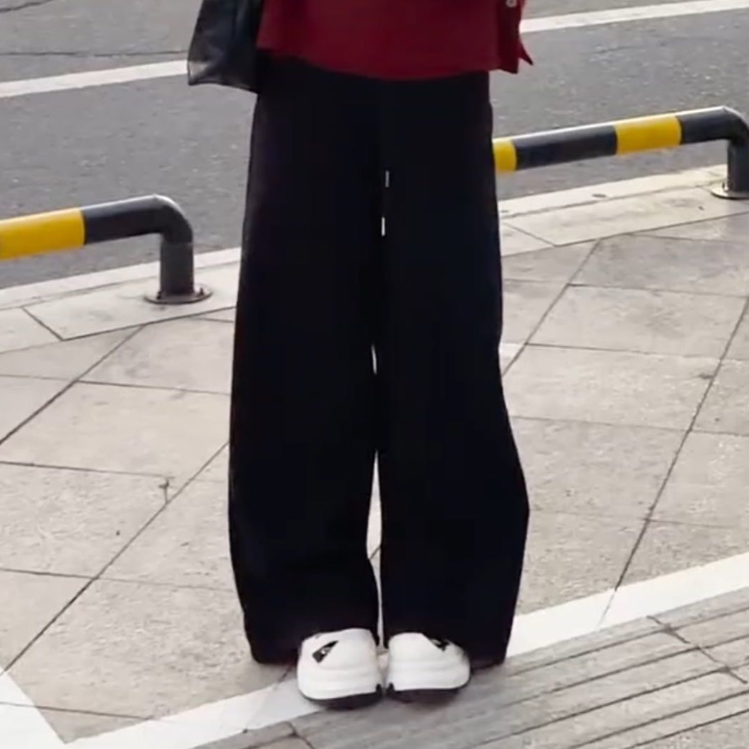 YOO[休闲风]软糯垂感加绒休闲微喇裤一