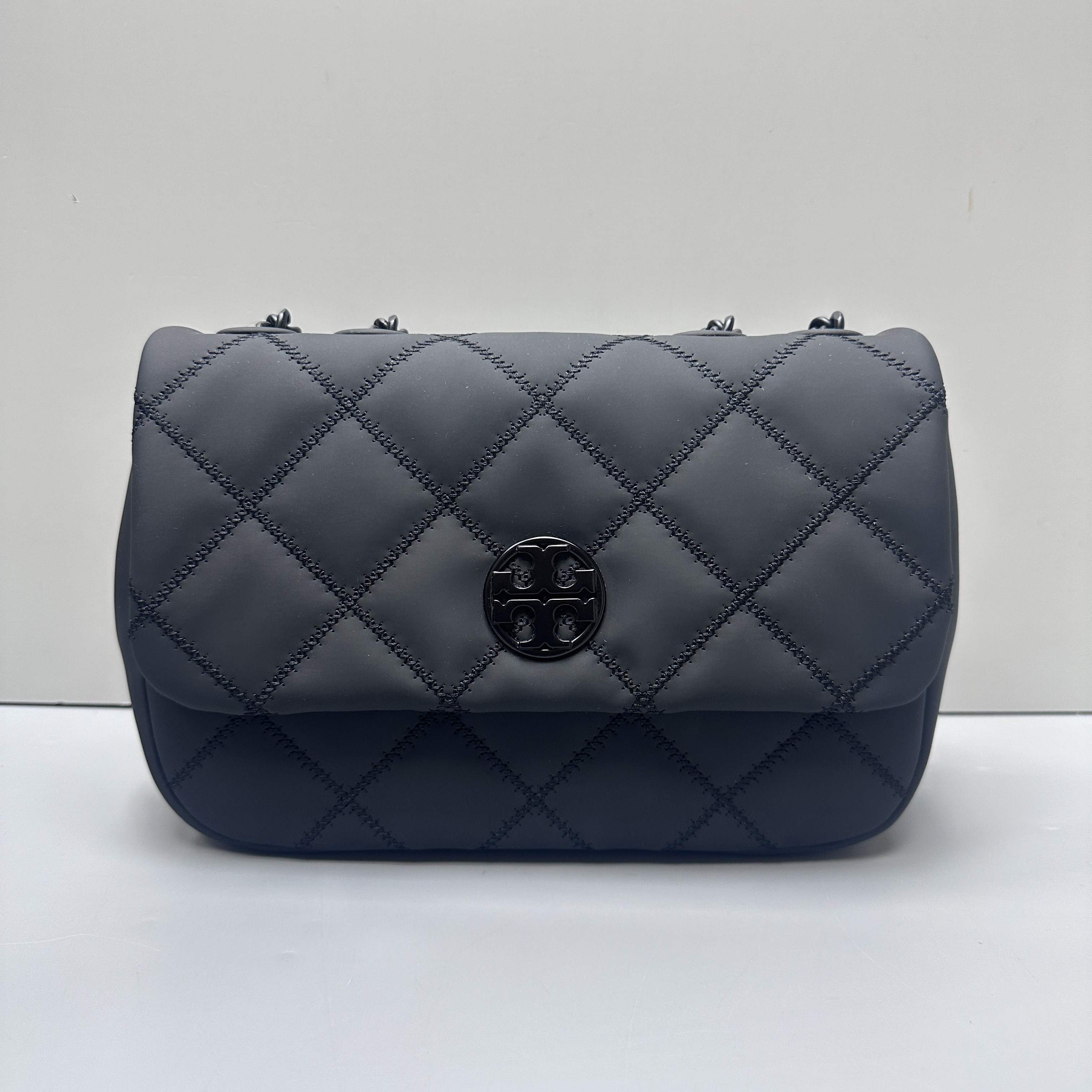 99新 TORY BURCH/汤丽柏琦 磨砂黑方胖子链条包23*16*7cmM100706